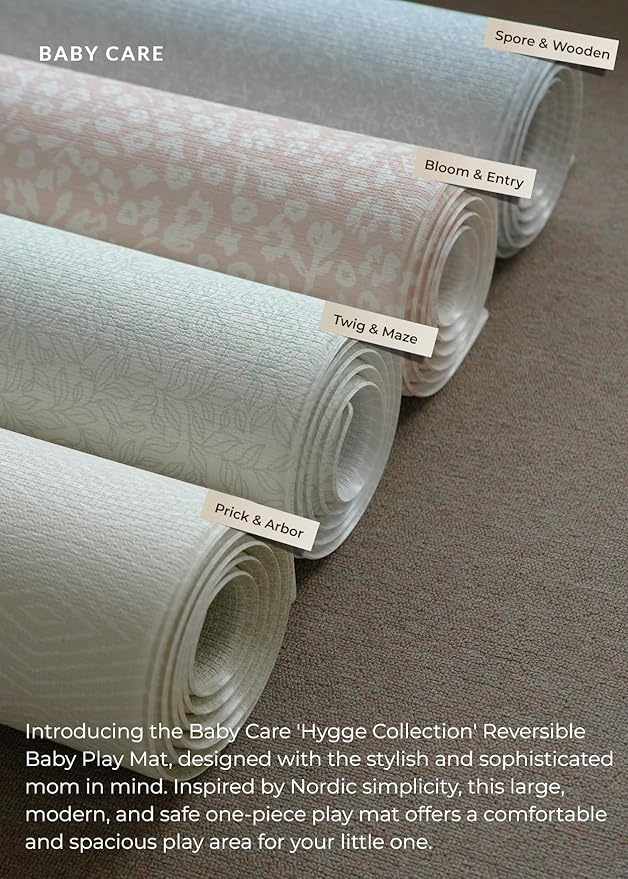 Baby Care Play Mat (Large, Hygge - Twig & Maze) 82'' x 55'' Original One-Piece Reversible Rollable Waterproof Play Mat for Infants, Babies, Toddler, and Kids