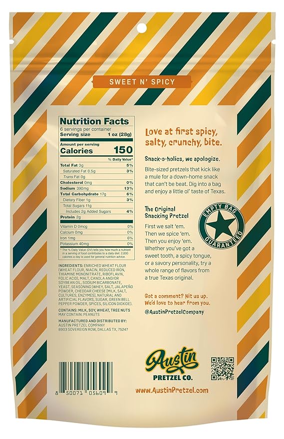 Jalapeño Queso Pretzels – 6 Oz Sweet n' Spicy Bite-Sized Snacks Packed with Real Cheese & Jalapeño Flavor – Crunchy, Snacky, Perfect for Sharing or Spicy Indulgence