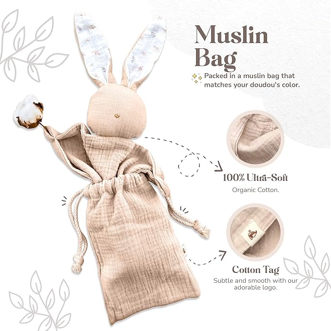 Mikito Organic Cotton Baby Muslin Lovey Bunny - Oeko-TEX & GOTS Certified - Security Blanket & Perfect Loveys for Babies - Unisex New Baby Gift for Ultimate Comfort & Peaceful Dreams