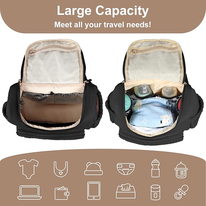 Geestock Diaper Bag Small Diaper Backpack, Stylish Quilted Baby Backpacks, Mini Maternity Bags, with Changing Pad, Pacifier Case & Stroller Straps, Parents Essentials Diaper Bag, Black