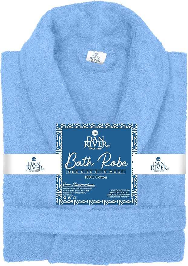 DAN RIVER Premium Cotton Terry Robes for Women and Men, Ultra Soft bathrobe with Adjustable Waist Belt and Pockets Pack of 1
