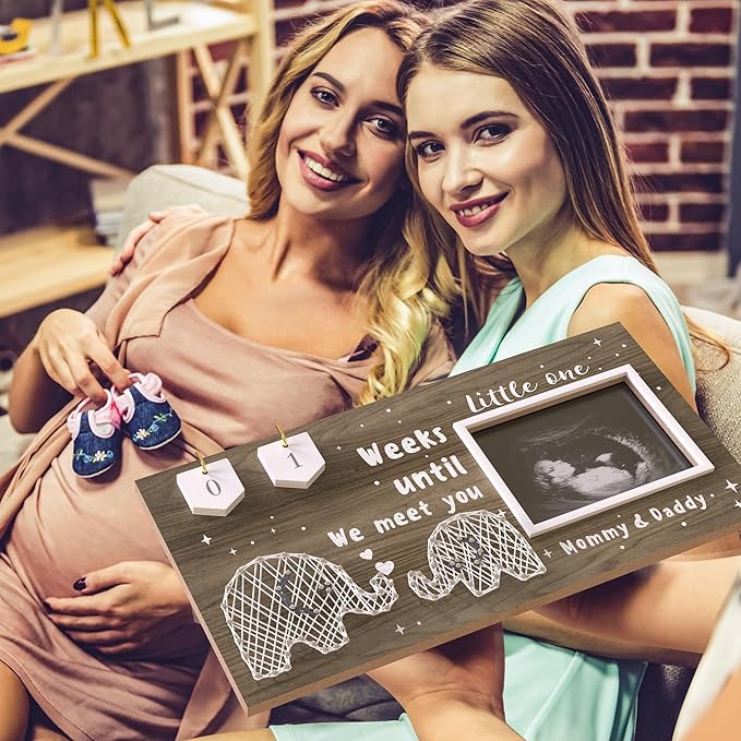 Baby Sonogram Picture Frame Countdown Weeks - Standard 4"x3" Ultrasound Photo - Pregnancy Announcements Ideas - Gender Reveal Baby-Shower Gift - New Mom Expecting Parents to Be Keepsake Gifts