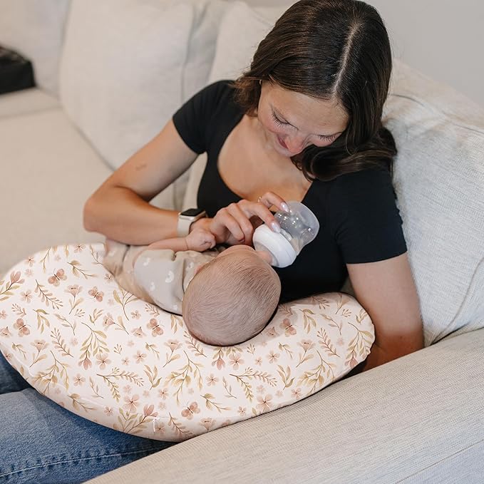 Konssy 2 Pack Nursing Pillow Covers, Soft and Comfortable Nursing Cover for Breastfeeding Pillows, Pillow Slipcover for Baby Girls Boys Newborn(Pink, Pink Spring)