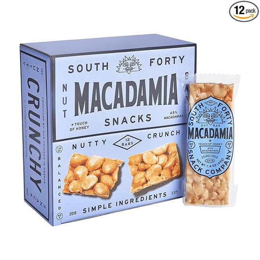 South 40 Snacks Crunchy Macadamia Nut Bar, Just 5 Ingredients, Touch of Honey (40g Bar, Pack of 12)