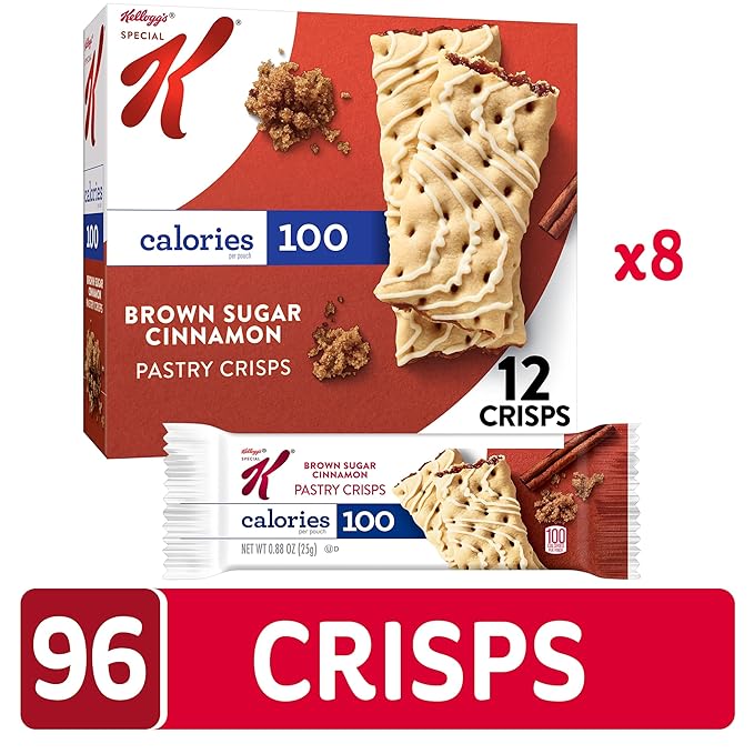 Special K Bar Pastry Crisps, Breakfast Bars, 100 Calorie Snacks, Brown Sugar Cinnamon (8 Boxes, 96 Count)