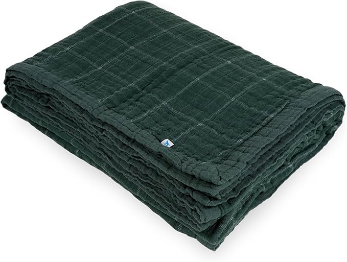 Little Unicorn Premium Quilted Throw | Super Soft, Multi-Layered Muslin XL Blanket| Great for Kids & Families (Evergreen Plaid)