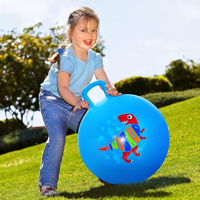EVERICH TOY Hopper Ball, Dinosaur Hopping Toys for Kids, 18 Inch Bouncy Ball with Handle, Blue Inflatable Bouncing Hoppity Hop Toys for Boys and Girls Gifts
