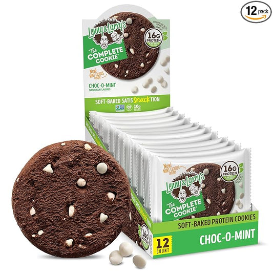 Lenny & Larry's The Complete Cookie, Choc-O-Mint, Soft Baked, 16g Plant Protein, Vegan, Non-GMO, 4 Ounce Cookie (Pack of 12)