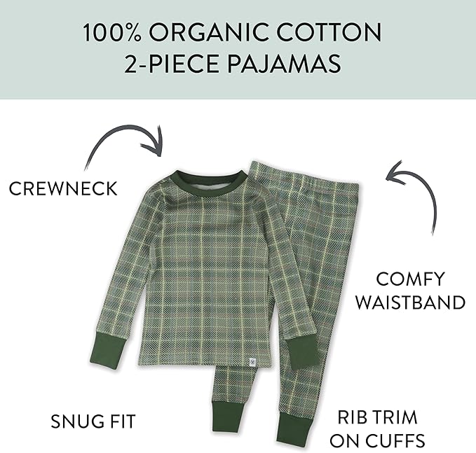 HonestBaby Classics 2-Piece Pajamas Sleepwear Pjs 100% Organic Cotton for Baby, Toddler, Kids