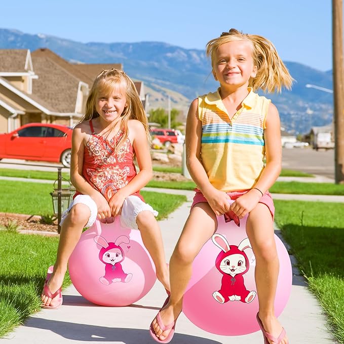EVERICH TOY Hopper Ball, Pink Bunny Hopping Toys for Kids, 18 Inch Bouncy Ball with Handle, Indoor Outdoor Inflatable Hoppity Hop Toys for Girls Boys Gift with Pump