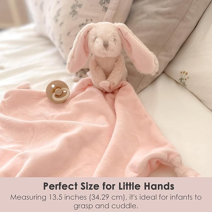 MON AMI Rosie The Bunny Plush Lovey for Babies – 13.5” | Knotted Security Blanket for Newborns