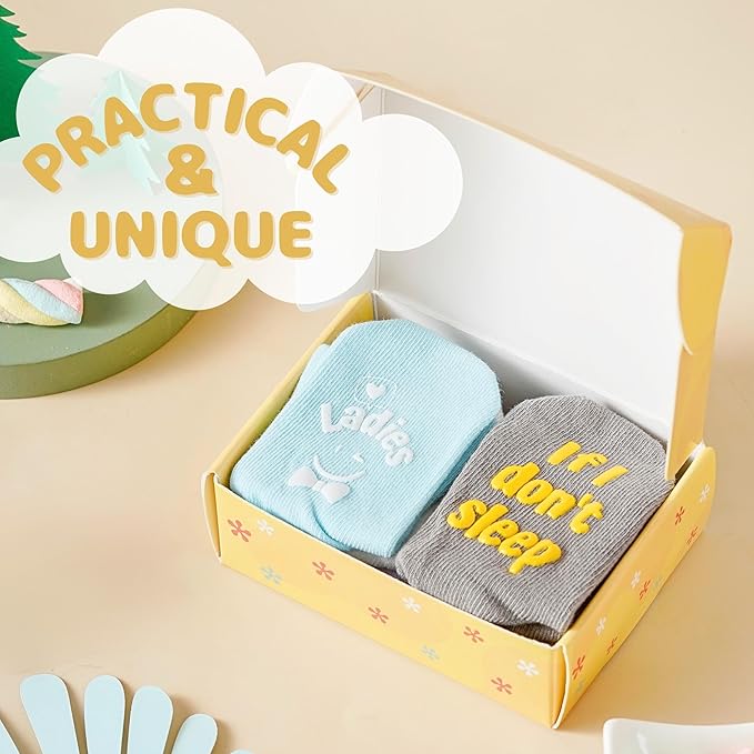 InnoBeta Baby Socks Set with Funny Quotes (4 Pairs) Newborn/Infant Socks for Baby Shower, Gender Reveal 3-12 Months