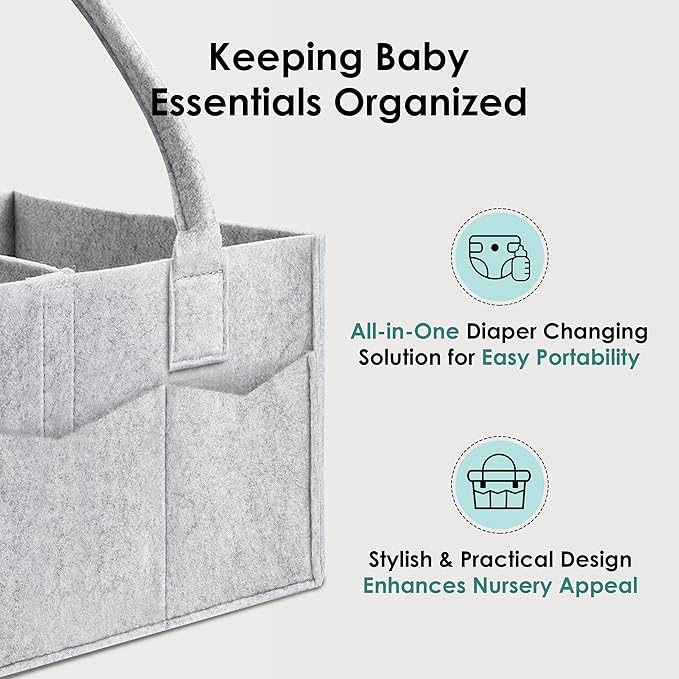 HIPHOP PANDA 2-Pack Diaper Caddy Organizer - Nursery Storage Bin & Car Organizer for Diapers, Wipes, and Baby Essentials - Dual-Color Solid Set (Grey/Oatmeal), Large Size