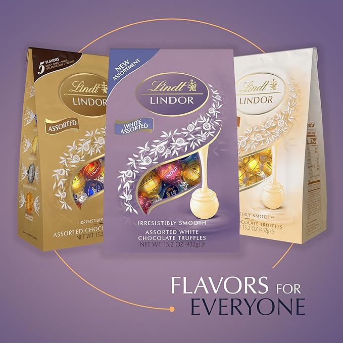 Lindt LINDOR White Chocolate Assorted Chocolate Candy Truffles, 15.2 oz. Bag