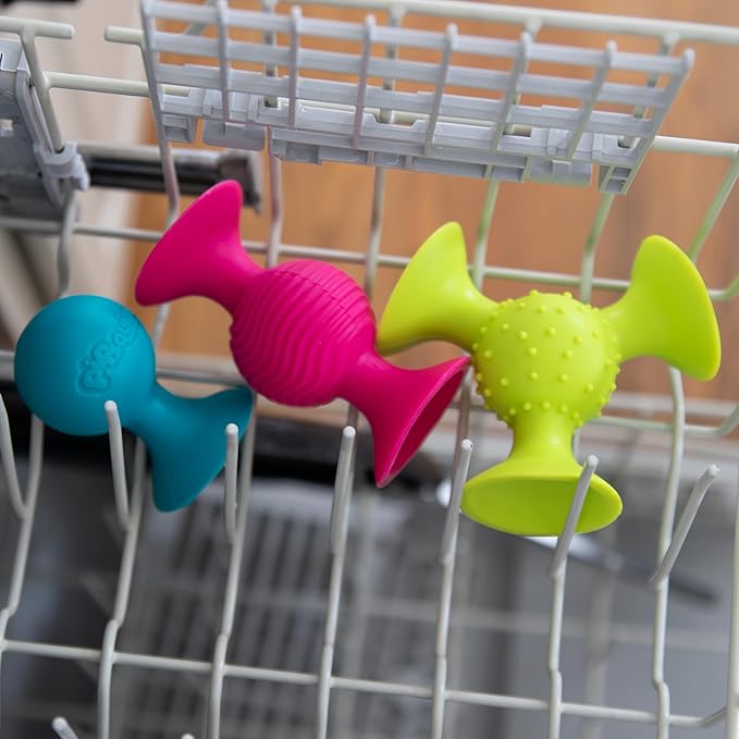 Fat Brain Toys pipSquigz, Sensory Baby Toys 6 Months Plus, Rattle Suction Cup Toy