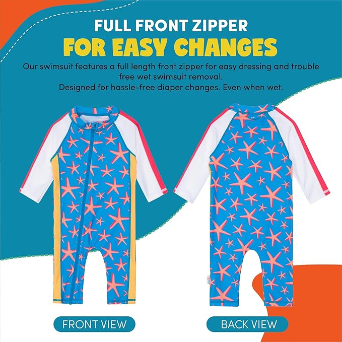 SwimZip Boys' Long-Sleeve UPF 50+ Swimsuit for Baby, Toddler, & Little Boys