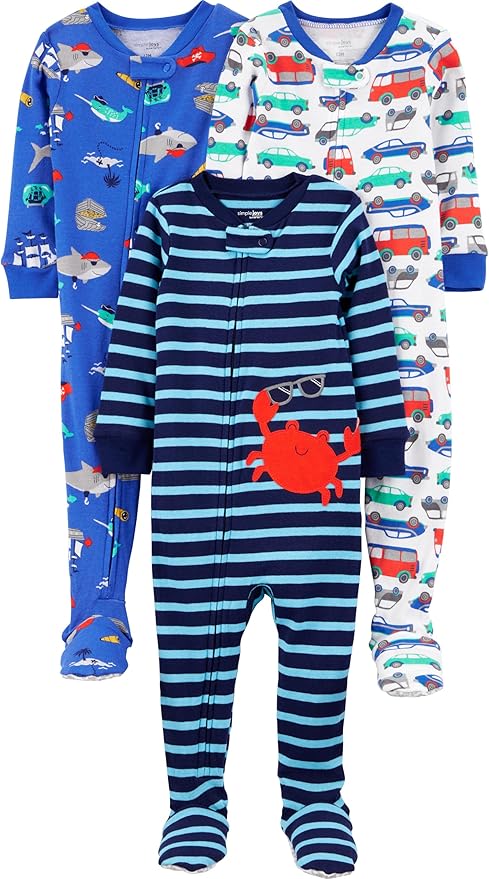 Simple Joys by Carter's Toddlers and Baby Boys' Snug-Fit Footed Cotton Pajamas, Pack of 3