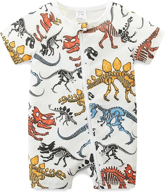 Baby Boy Girl Romper Short Sleeve 100% Cotton Bodysuit Outfits 2 Way Zipper Jumpsuit