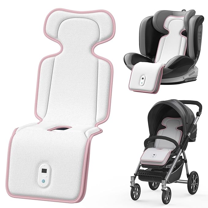 AMACOOL Baby Stroller Cooling Pad, 3D Breathable Carseat Cooling Pad with 2 Built-in Blower, Max 10H Ventilation 3 Speeds 10000mAh Rechargeable Cooling Mat Liner for Toddler Baby Summer Essentials