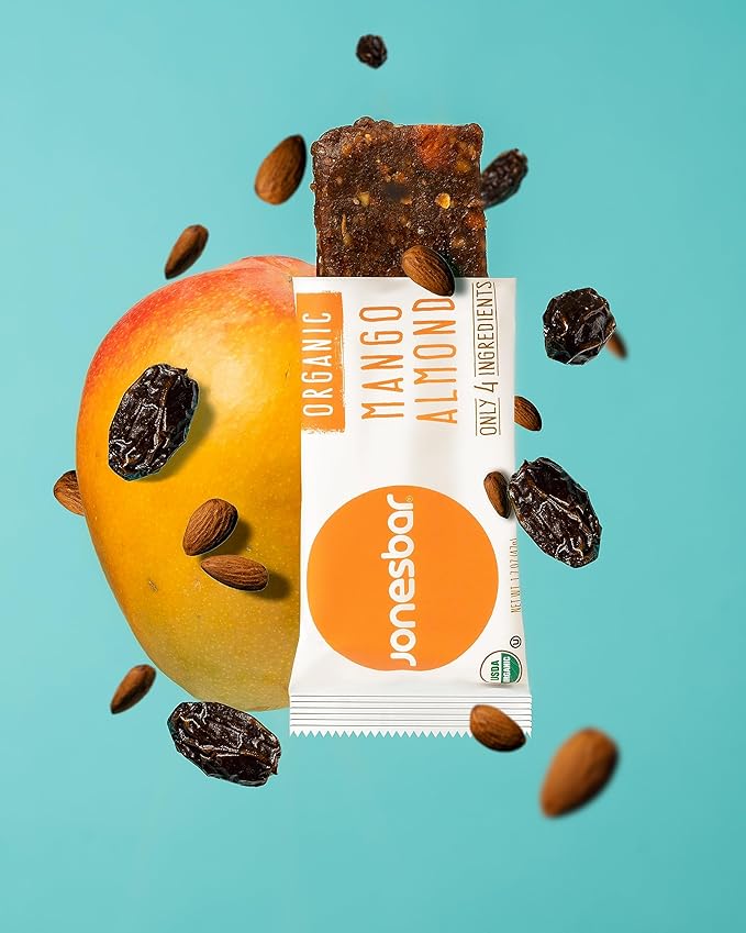 JONESBAR (Mango Almond, 12 Count (Pack of 1)) USDA Organic Fruit & Nut Bar, Non-GMO, Kosher, Vegan, Gluten Free, Simple Snack Bar