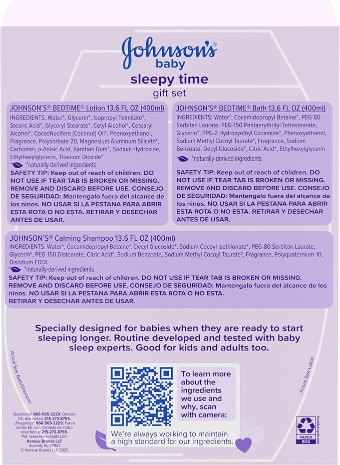 Johnson's Baby Sleepy Time Bedtime Gift Set with Relaxing NaturalCalm Aromas, Bedtime Baby Bath Shampoo, Wash & Lotion, Baby Bedtime Essentials, Hypoallergenic & Paraben-Free, 3 Items