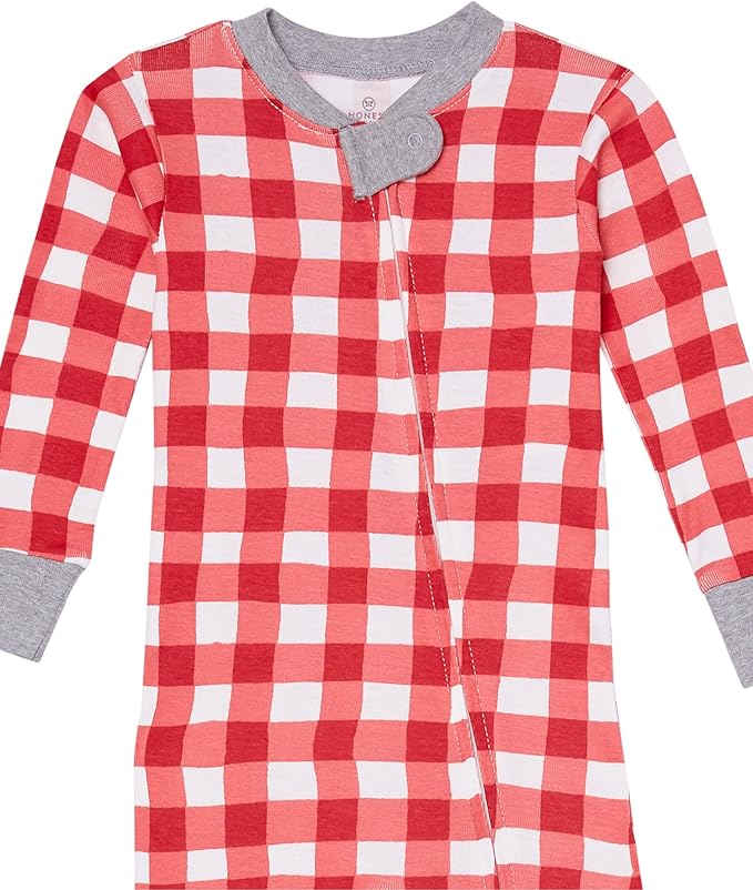 HonestBaby Non-Slip Footed Holiday Pajamas One-Piece Sleeper Zip-Front PJs Organic Cotton for Baby Boys, Girls, Unisex