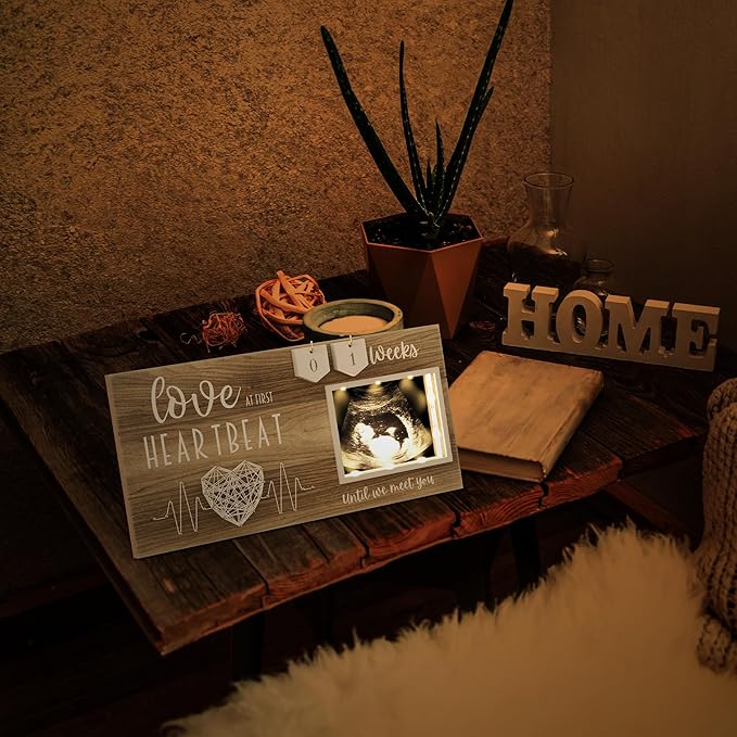 LED Illuminated Baby Sonogram Picture Frame - Countdown Weeks Feature, 4"x3" Ultrasound Photo for Pregnancy Announcements, Gender Reveal, Baby-Shower, New Mom Gifts, Keepsake for Expecting Parents