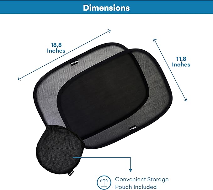 2-Pack Car Window Shades by Enovoe - 19 x 12 in Side Window Cover for SUVs, Sedans, and Trucks - Protects Baby from UV Rays and Glare - Cling Design for Easy Use - Plain
