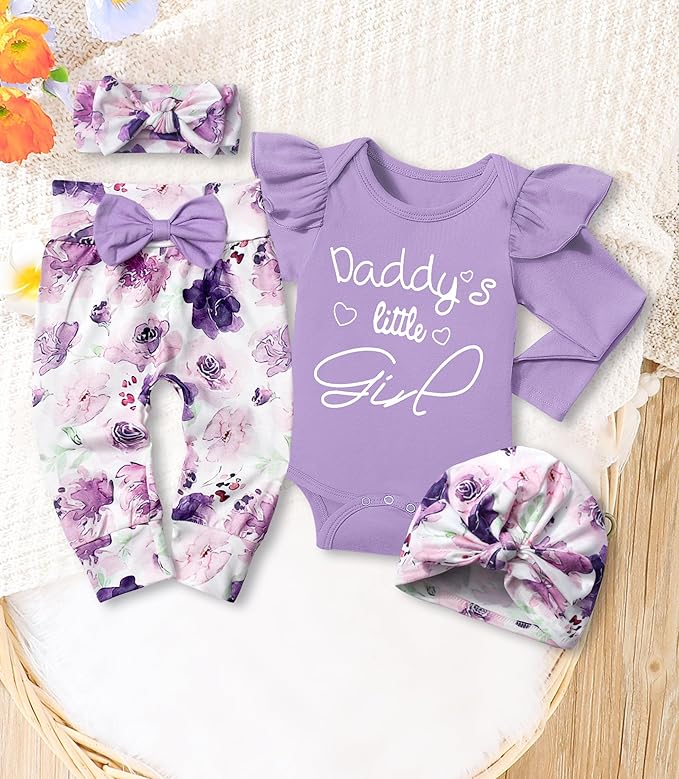 Infant Newborn Baby Girl Clothes Baby Girl Outfits For All Seasons Long Sleeve Snap Romper Pant Sets With Headband