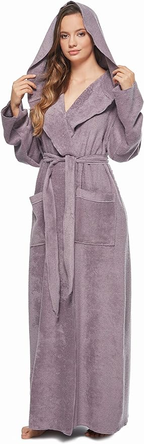 Arus Women's Princess Robe Ankle Long Hooded Lightweight Turkish Cotton Bathrobe