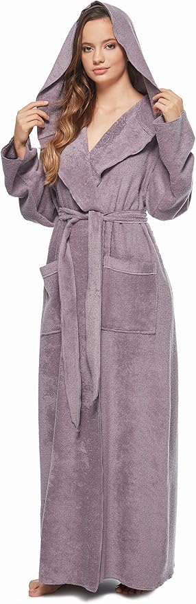 Arus Women's Princess Robe Ankle Long Hooded Lightweight Turkish Cotton Bathrobe