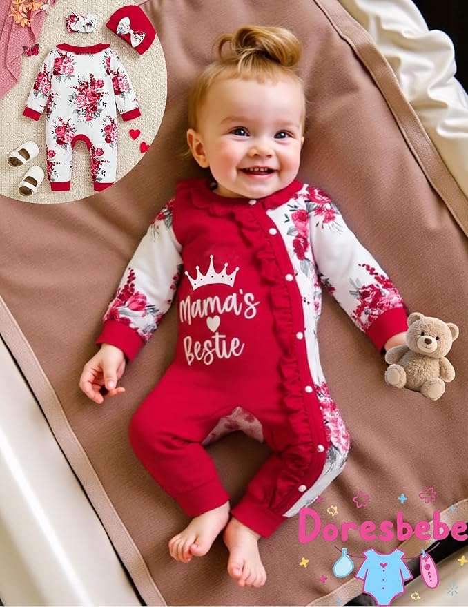 Preemie Newborn Baby Girl Clothes Infant Fall Winter Outfits Letter Floral One-Piece Romper+Jumpsuit