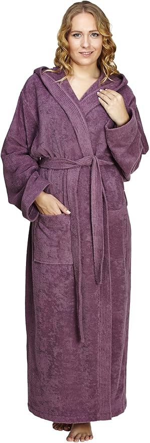 Arus Women's Pacific Hooded Turkish Cotton Bath Robe with Full Length Options