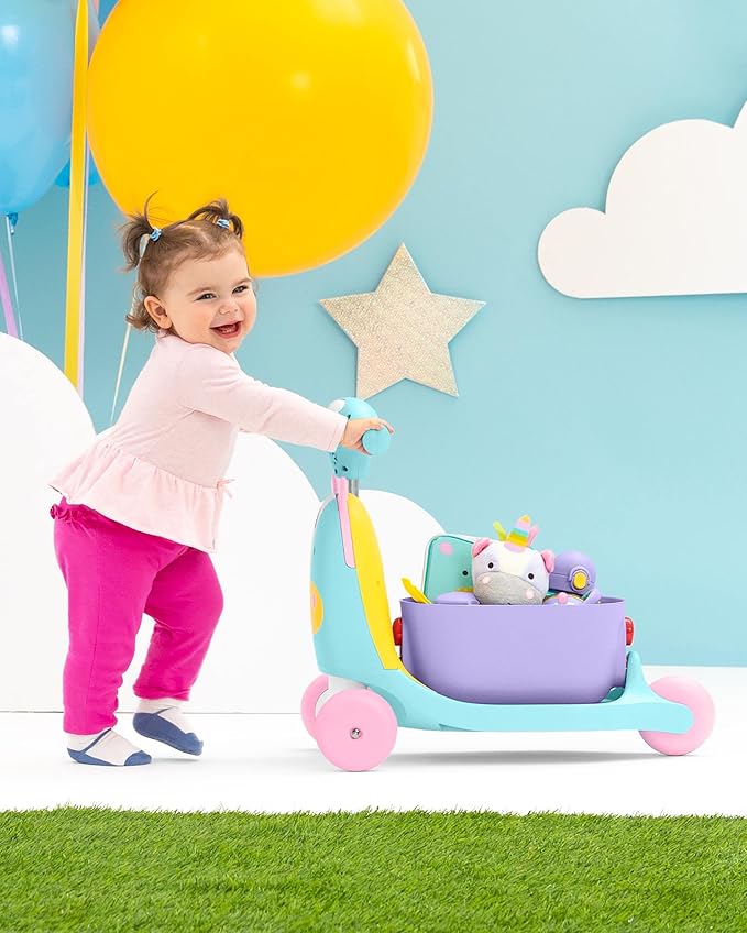 Skip Hop Kids 3-in-1 Baby Activity Push Walker & Ride On Scooter Toy, Unicorn