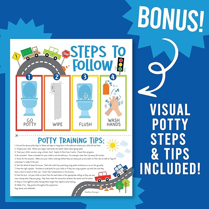 Hadley Designs Potty Training Chart for Boys with Fun Reward Stickers – Sticker Chart for Kids Potty Training, Potty Training Chart for Toddlers Boys, Sticker Chart for Potty Success