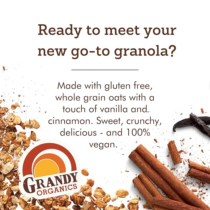 Grandy Organics Vanilla Cinnamon Granola, 10 Pound Bulk Bag, Certified Organic, Gluten Free, Non-GMO, Kosher, Plant Based Protein Granola