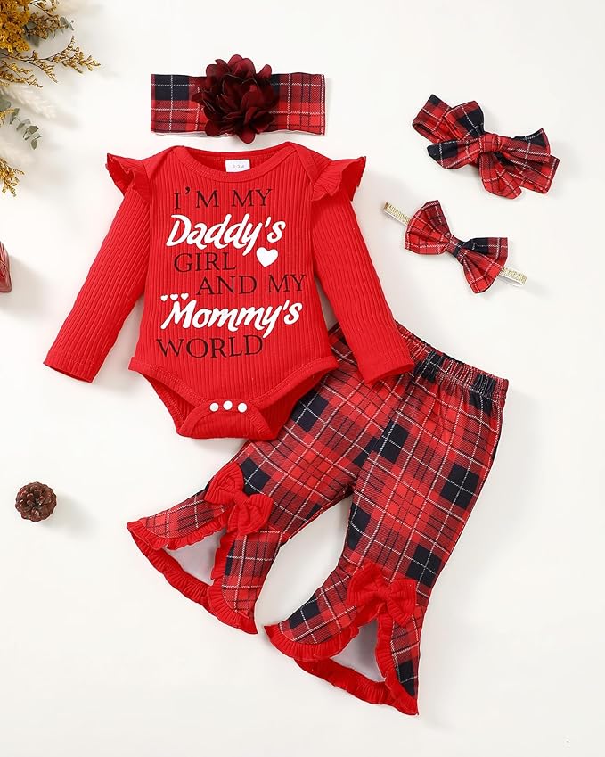 SUNNY PIGGY Newborn Baby Girl Clothes Infant Outfits Romper Floral Fall Outfit Bell Bottoms Pant Sets Hat Headband Flowerpant