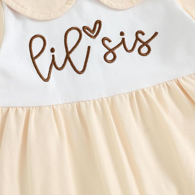 Newborn Baby Girl Footed Romper Onesie Little Sister Embroidery Fall Clothes Coming Home Outfit Vintage Jumpsuit