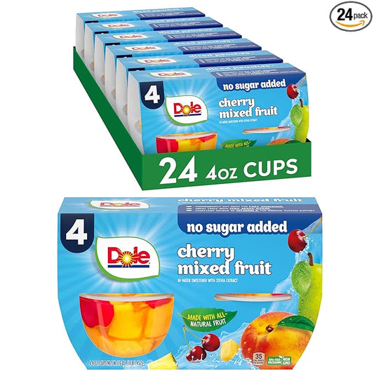 Dole Fruit Bowls No Sugar Added Snacks, Cherry Mixed Fruit 4oz 24 Cups, Gluten & Dairy Free, Bulk Lunch Snacks for Kids & Adults