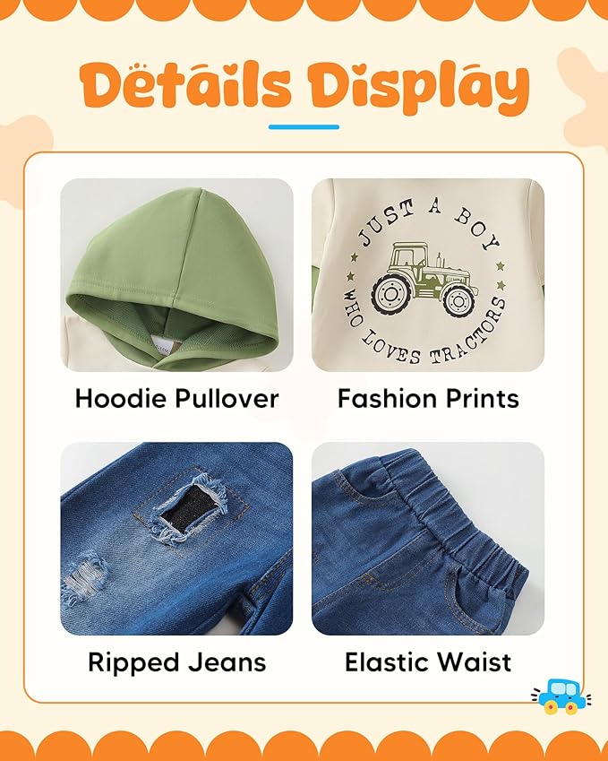 NZRVAWS Baby Boy Clothes Toddler Boy Outfit 2 3 4T 6 12 18 24 Month Fall Winter Hoodie Ripped Jeans Clothing