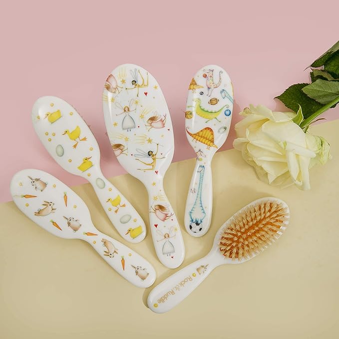 Rock & Ruddle Soft White Natural Boar Bristle Hairbrush for Babies and Young Children. Perfect for Fine Hair Detangling and Smoothing. Little Ducks Design, Small