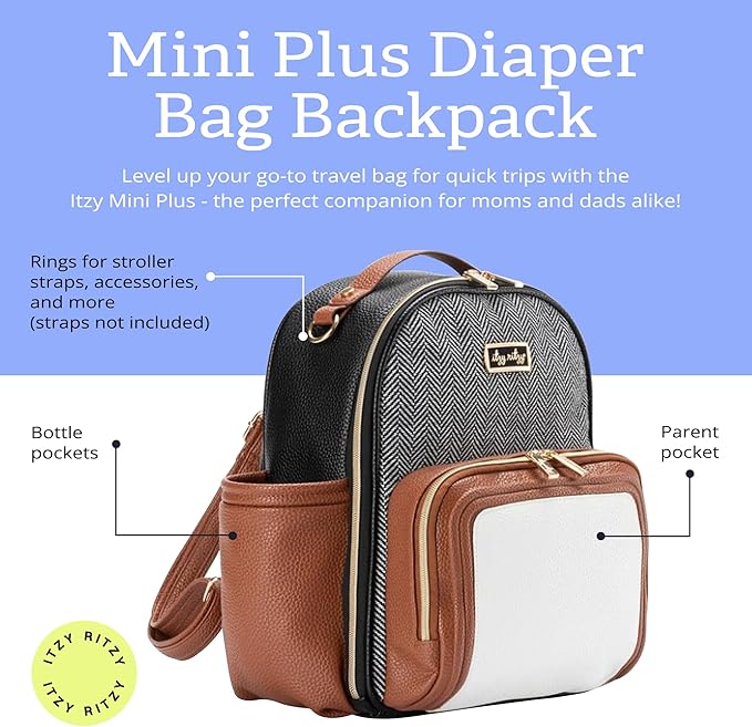 Itzy Ritzy Unisex Baby Mini Plus Diaper Bag, Coffee & Cream