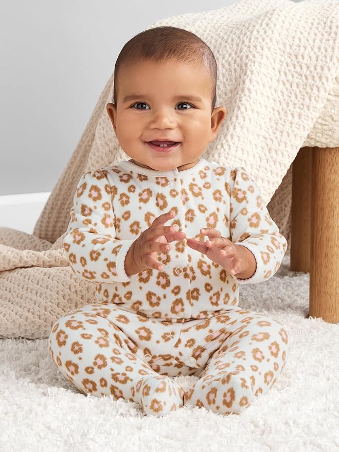 Simple Joys by Carter's Baby Girls' Cotton and Fleece Footed Sleep and Play, Pack of 2
