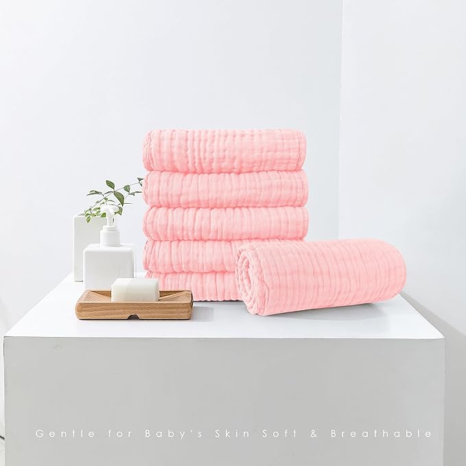 Muslin Burp Cloths 100% Cotton Large 20''x10'' Extra Soft and Absorbent Baby Wash Cloths Spit Up Rags - Baby Burping Cloth for Boys Girls Items(12 Pack Pink)