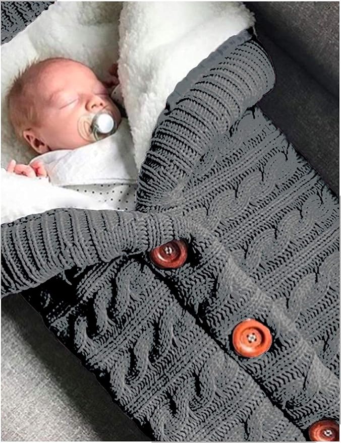 XMWEALTHY Unisex Infant Swaddle Blankets Soft Thick Fleece Knit Baby Girls Boys Stroller Wraps (Dark Grey)