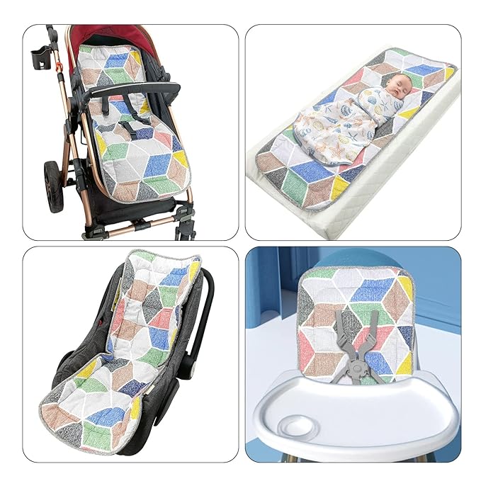Stroller Seat Liner，100% Cotton Stroller Cushion，Universal Breathable and Soft Newborn Stroller pad, Toddler Seat Mat for Stroller, 34x78cm,1 Pack(Geometry + Grey)