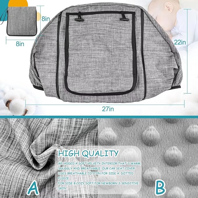 Waterproof Baby Car Seat Cover，Cold Weather Carseat Cover for Babies,Infant Car Seat Cover Canopy for Boy Girls,Windproof Car Seat Canopy for Boys & Girls, Keeps Babies Warm and Cozy(Gray Melange)