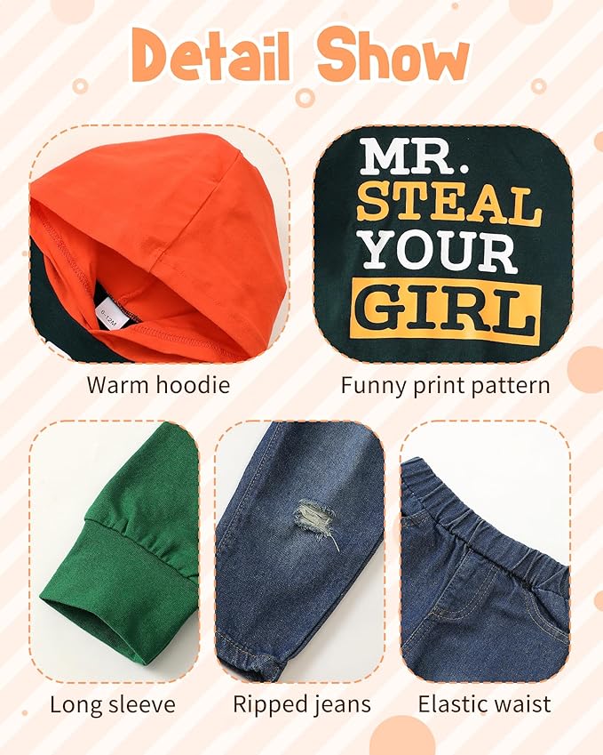 NZRVAWS Baby Boy Clothes Toddler Boy Outfit 2 3 4T 6 12 18 24 Month Fall Winter Hoodie Ripped Jeans Clothing