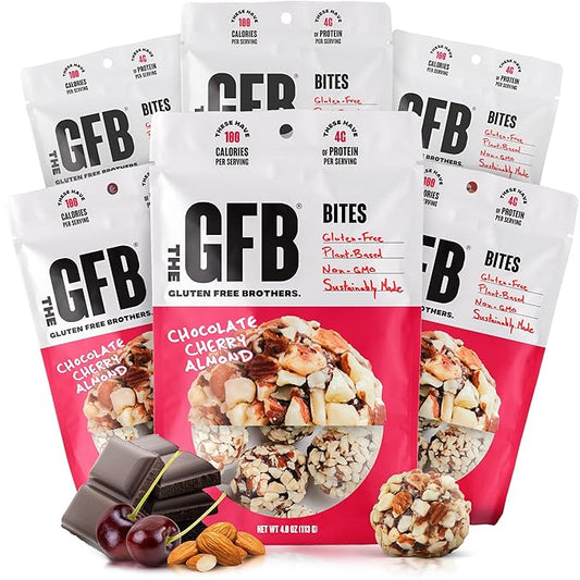The GFB Chocolate Cherry Almond Protein Bites - Gluten Free, Plant Based, Non GMO, Sustainably Made – Ridiculously Tasty, Healthy, Vegan, Protein Energy Balls, 4 oz (6 Count)