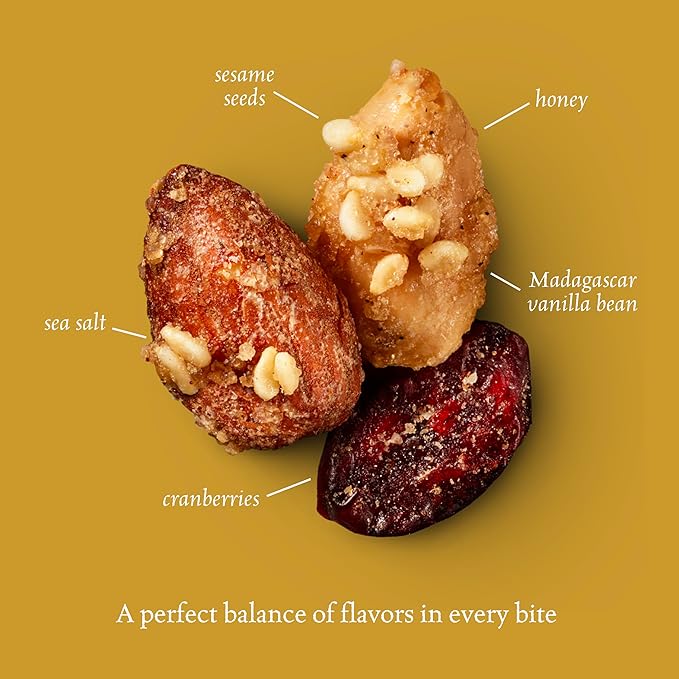 Sahale Snacks Honey Almonds Glazed Mix, 4 oz Pouches (6 Packs) - Dry-Roasted Deluxe Mixed Nuts with Tart Cranberries & Madagascar Vanilla - Non-GMO, Kosher, & Certified Gluten-Free Snacks